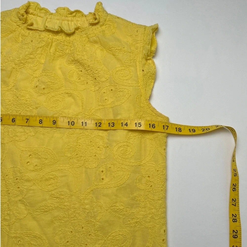 Nanette Lepore Womens Eyelet Ruffle Neck Sleeveless Shift Dress Size 2 Yellow - Picture 6 of 11